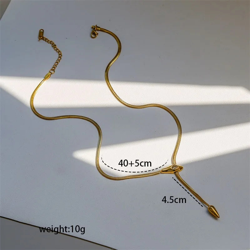 GANEMLY 316L Stainless Steel Snakehead Shining Zircon Necklace Trendy Neck Chain Choker Collar Waterproof Jewelry For Women