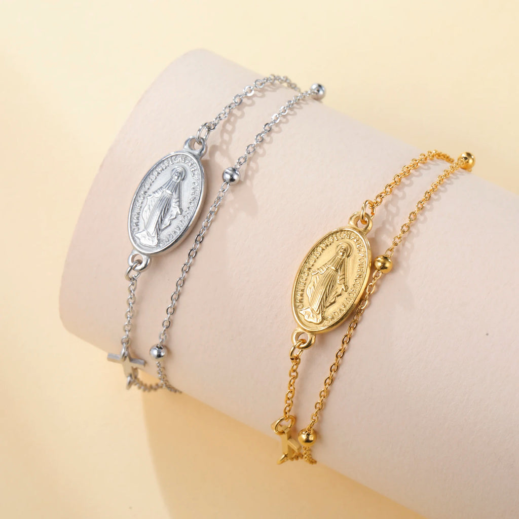 Lucktune Virgin Mary With Cross Pendant Bracelets Stainless Steel Bracelets For Women Religious Amulet girls catholic jewelry