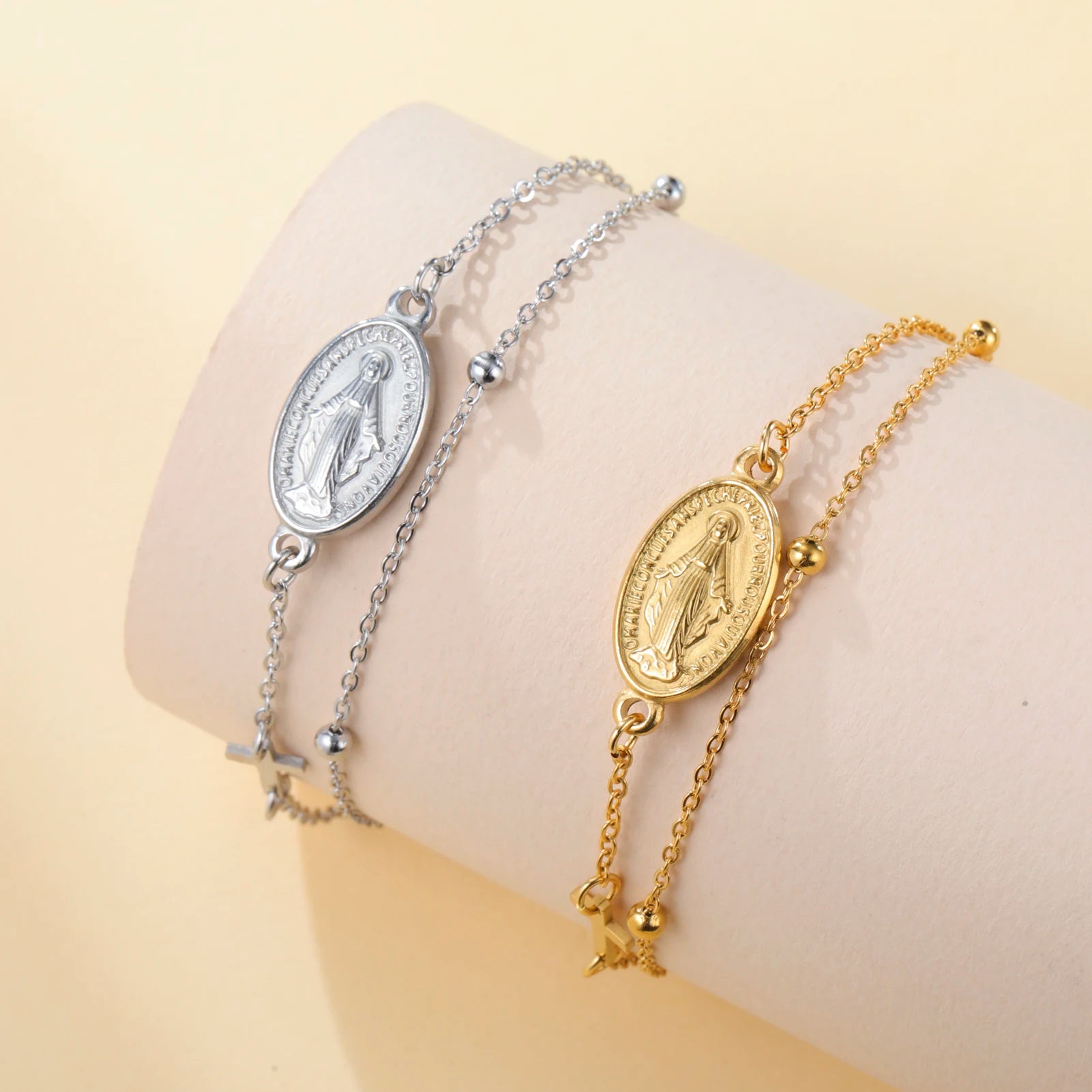 Lucktune Virgin Mary With Cross Pendant Bracelets Stainless Steel Bracelets For Women Religious Amulet girls catholic jewelry