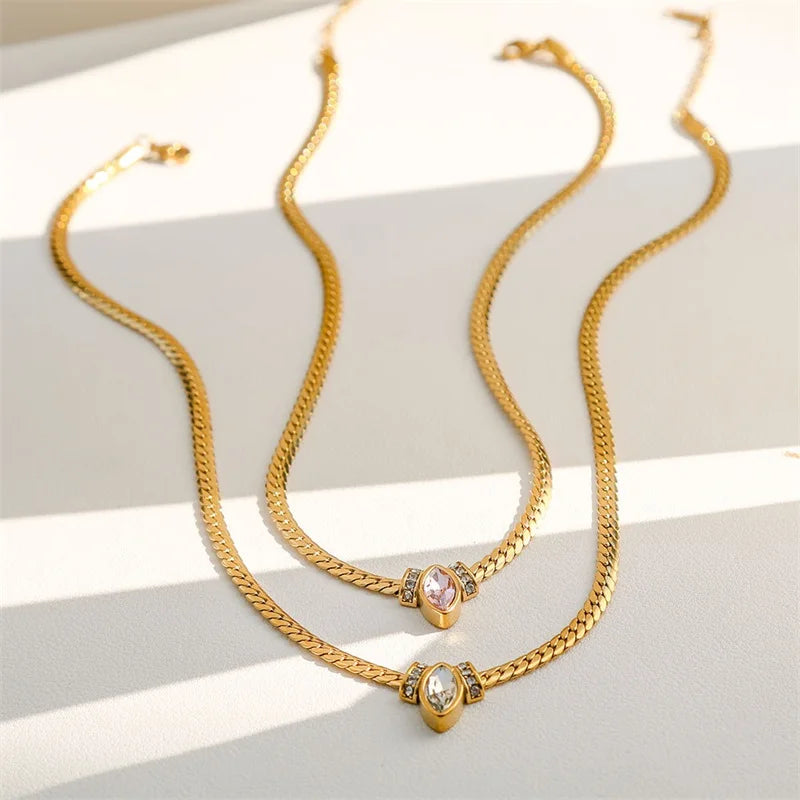 GANEMLY 316L Stainless Steel Snakehead Shining Zircon Necklace Trendy Neck Chain Choker Collar Waterproof Jewelry For Women