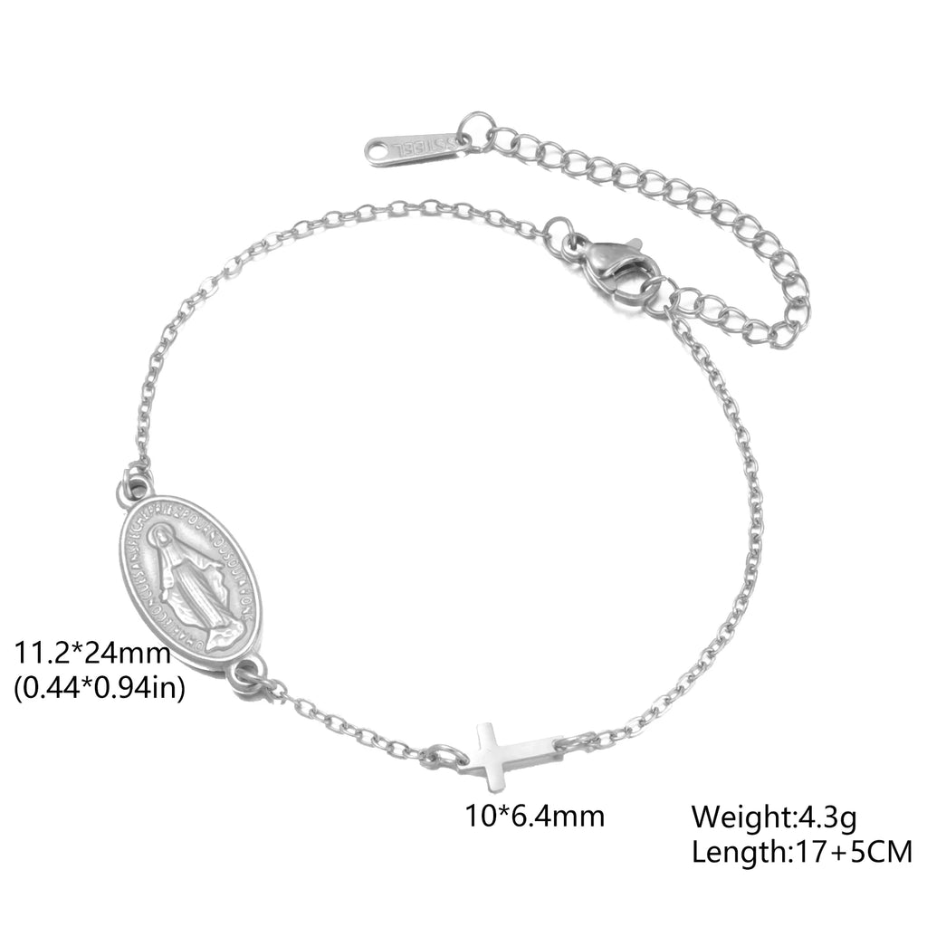 Lucktune Virgin Mary With Cross Pendant Bracelets Stainless Steel Bracelets For Women Religious Amulet girls catholic jewelry