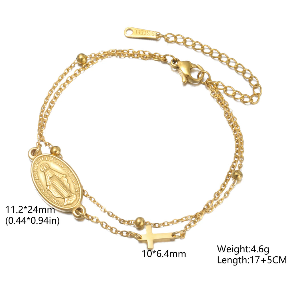 Lucktune Virgin Mary With Cross Pendant Bracelets Stainless Steel Bracelets For Women Religious Amulet girls catholic jewelry