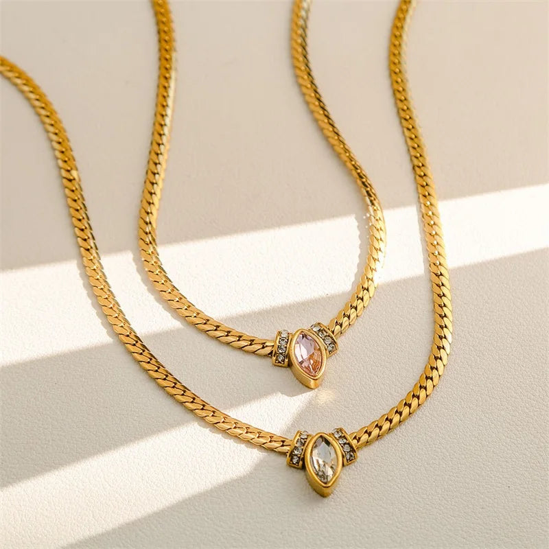 GANEMLY 316L Stainless Steel Snakehead Shining Zircon Necklace Trendy Neck Chain Choker Collar Waterproof Jewelry For Women
