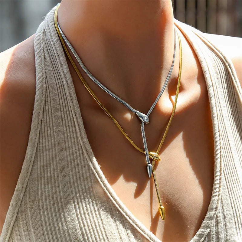 GANEMLY 316L Stainless Steel Snakehead Shining Zircon Necklace Trendy Neck Chain Choker Collar Waterproof Jewelry For Women