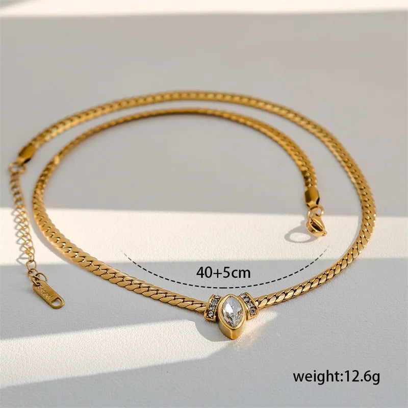 GANEMLY 316L Stainless Steel Snakehead Shining Zircon Necklace Trendy Neck Chain Choker Collar Waterproof Jewelry For Women