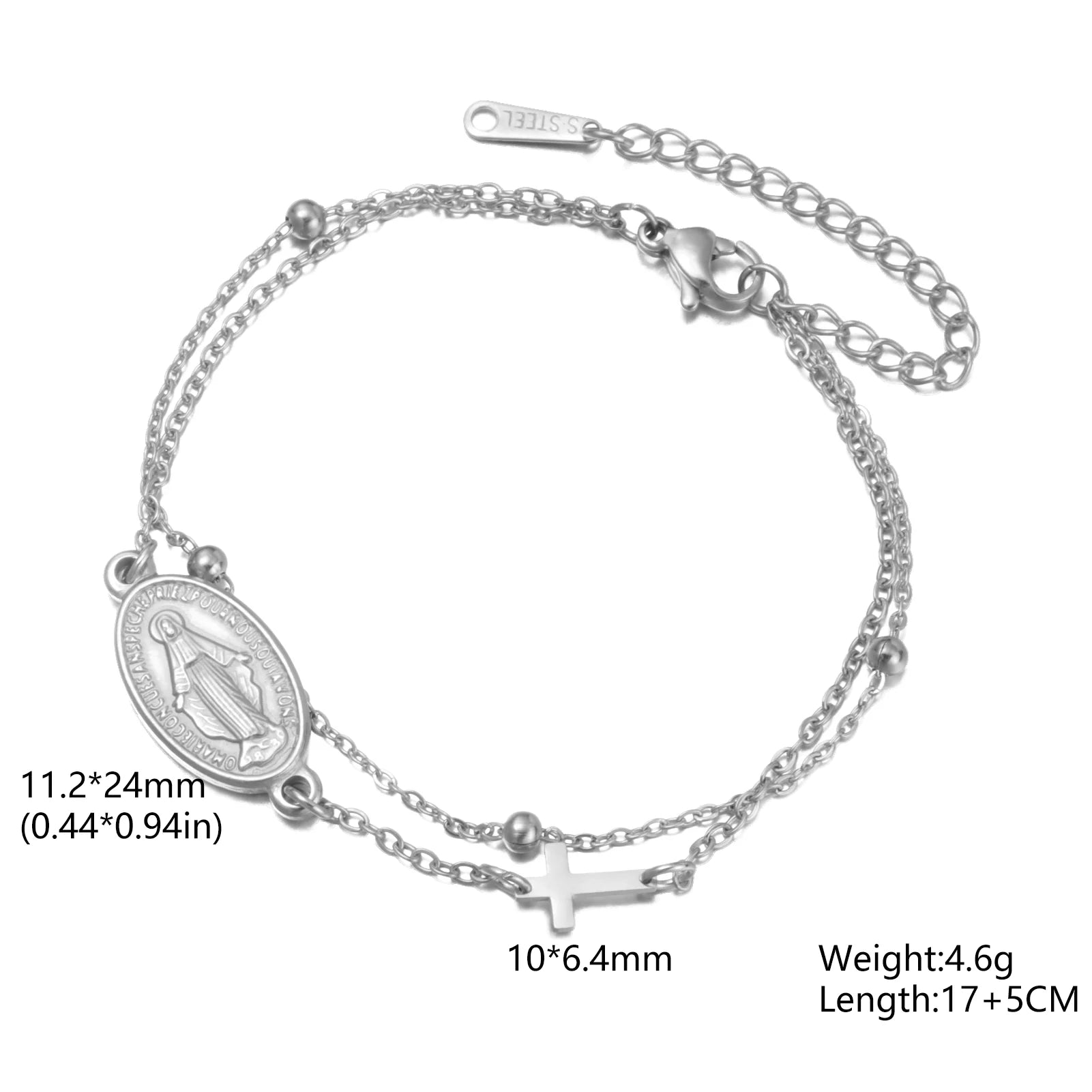 Lucktune Virgin Mary With Cross Pendant Bracelets Stainless Steel Bracelets For Women Religious Amulet girls catholic jewelry